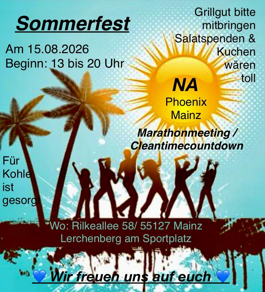 Flyer von dem Sommerfest der NA Phoenix Mainz vom 15.08.2026