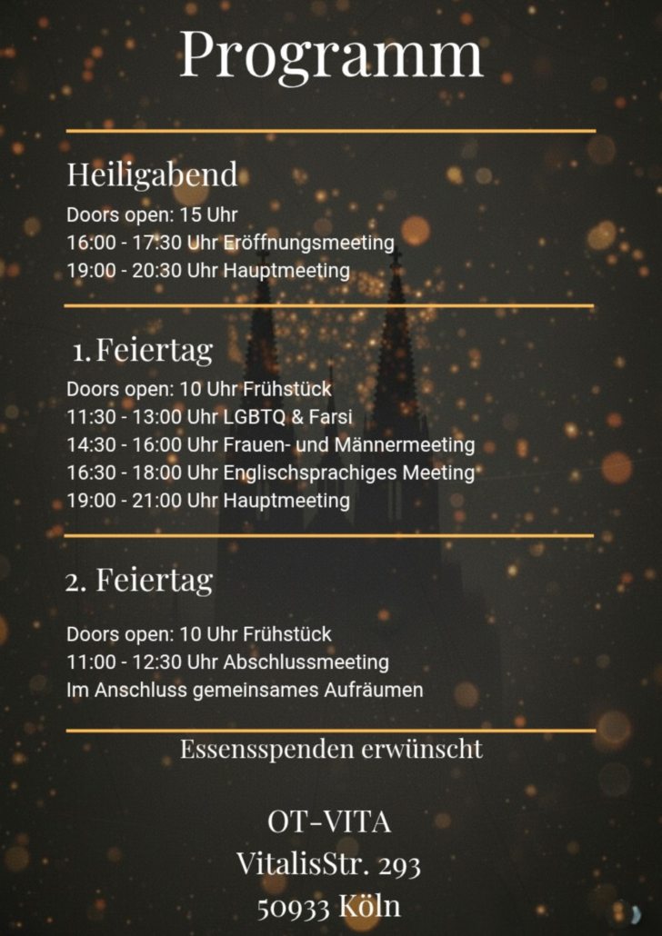 Weihnachts-Convention Köln Never Alone Ort: OT-Vita Vitalisstr. 293 50933 Köln